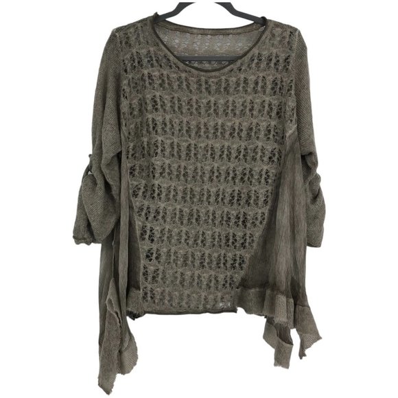 NWOT made in italy Taupe Sheer Eyelet Knit 1/2 Sleeve Oversized drape sweater - Picture 1 of 15